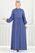Önden Düğmeli Tesettür Elbise 405DVL817-MS İndigo - Thumbnail