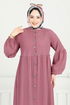 Önden Düğmeli Tesettür Elbise 405DVL817-MS Koyu Gül Kurusu - Thumbnail