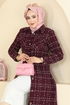 Önden Düğmeli Tüvit Tunik 9052S324-MS Bordo - Thumbnail