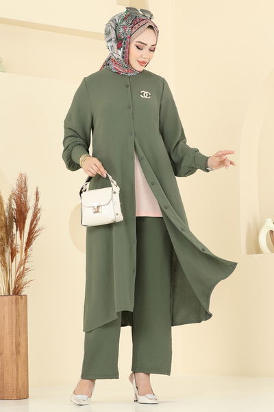 U.Z. - Önden Düğmeli Üçlü Takım 6011UZ662-MS Haki - 386187