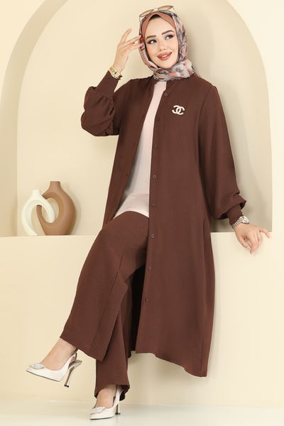 U.Z. - Önden Düğmeli Üçlü Takım 6011UZ662-MS Kahve - 386197