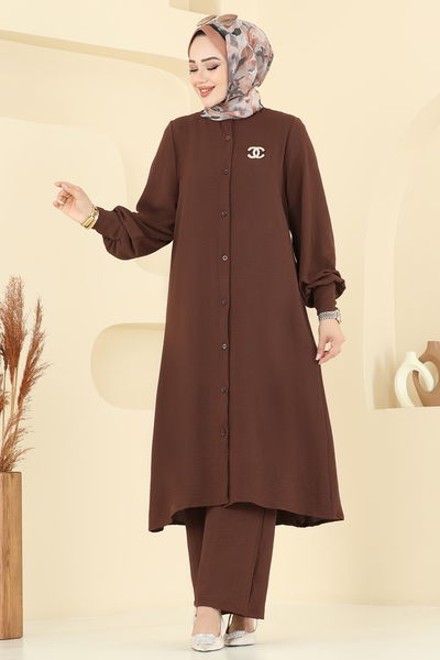 U.Z. - Önden Düğmeli Üçlü Takım 6011UZ662-MS Kahve - 386199