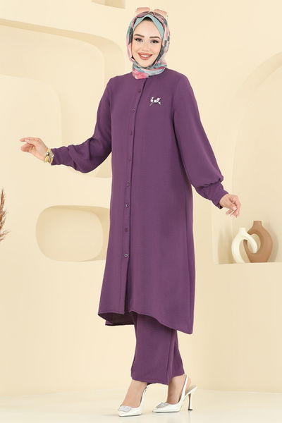 U.Z. - Önden Düğmeli Üçlü Takım 6011UZ662-MS Koyu Lila - 386205
