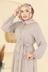 Önden Düğmeli Viskon Elbise 1124ERK1158-MS Taş - Thumbnail