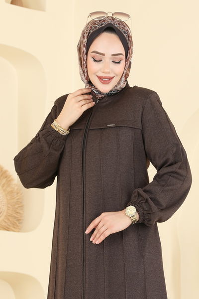 O.Z.T. - Önden Fermuar Detaylı Ferace 2154OZT1013-MS Kahve - 418706