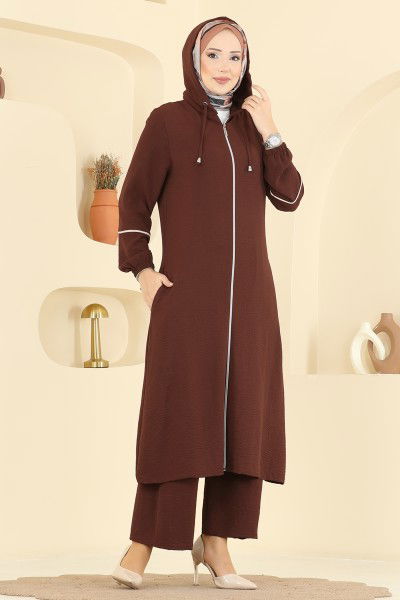 P.L. - Önden Fermuarlı Aeroobin Takım PL9189-MS Kahve