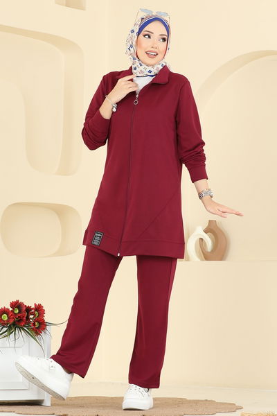 P.L. - Önden Fermuarlı İki İp Takım PL9176-MS Bordo - 415930