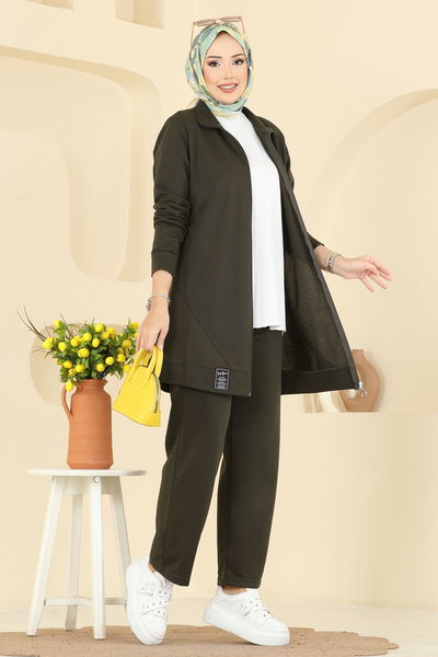 P.L. - Önden Fermuarlı İki İp Takım PL9176-MS Haki - 415933