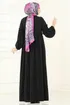 Önden Fermuarlı Medine İpeği Ferace 2638SL432-MS Siyah - Thumbnail
