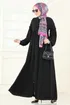 Önden Fermuarlı Medine İpeği Ferace 2638SL432-MS Siyah - Thumbnail