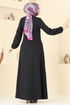 Önden Fermuarlı Pardesü Ferace 23003UKB139-MS Siyah - Thumbnail