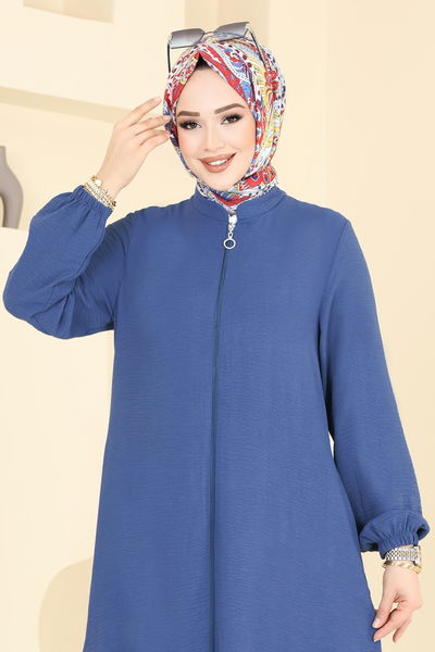 U.Z. - Önden Fermuarlı Pardesü Ferace 6019UZ662-MS İndigo - 373173