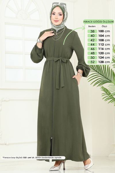 P.L. - Önden Fermuarlı Pardesü Ferace PL9153-MS Haki - 362452