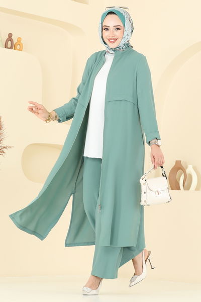 D.V.L. - Önden Fermuarlı Tesettür Takım 379DVL817-MS Açık Mint - 376961