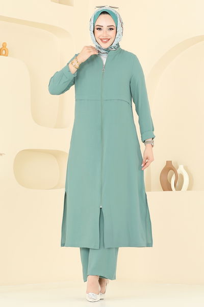 D.V.L. - Önden Fermuarlı Tesettür Takım 379DVL817-MS Açık Mint - 376962
