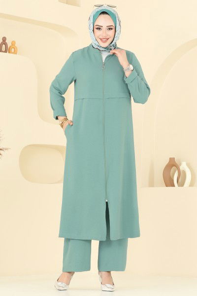 D.V.L. - Önden Fermuarlı Tesettür Takım 379DVL817-MS Açık Mint