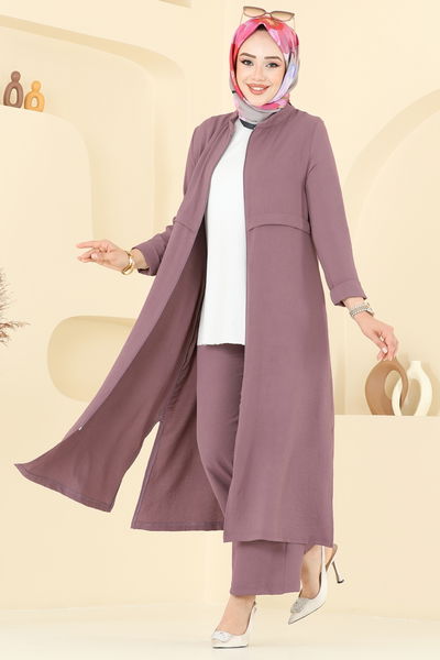 D.V.L. - Önden Fermuarlı Tesettür Takım 379DVL817-MS Koyu Lila - 376947