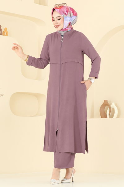 D.V.L. - Önden Fermuarlı Tesettür Takım 379DVL817-MS Koyu Lila - 376949