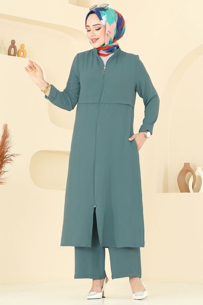 D.V.L. - Önden Fermuarlı Tesettür Takım 379DVL817-MS Mint - 376992