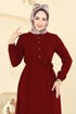 Önden Yarım Düğmeli Elbise 5003ERK1158-MS Bordo - Thumbnail
