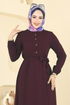 Önden Yarım Düğmeli Elbise 5003ERK1158-MS Mürdüm - Thumbnail