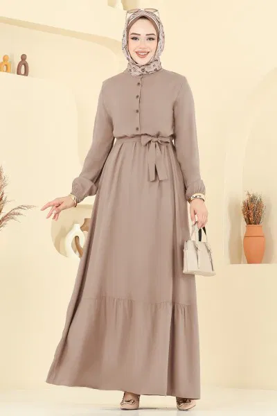 E.R.K. - Önden Yarım Düğmeli Elbise 5003ERK1158-MS Vizyon