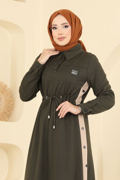 P.L. - Önden Yarım Düğmeli Elbise PL9178-MS Haki - 418688