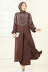 Önden Yırtmaçlı Şık Takım 8062ABK1075-MS Kahve - Thumbnail