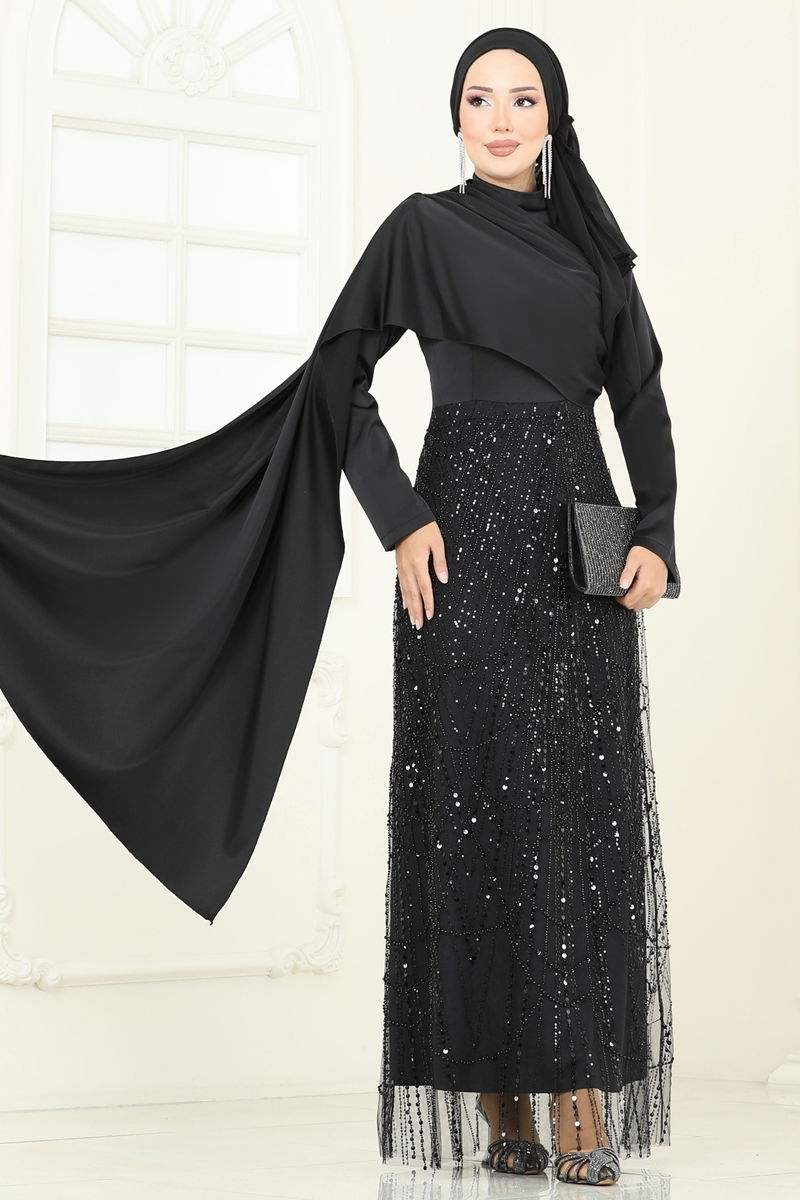 Önü Drape Detaylı Abiye 5700EDF311-MS Siyah