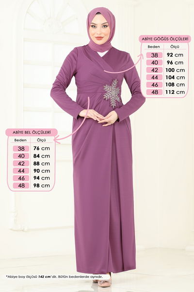 A.S.M.K. - Önü Drapeli Abiye Elbise 2792ASMK1074-MS Gül Kurusu - 400255