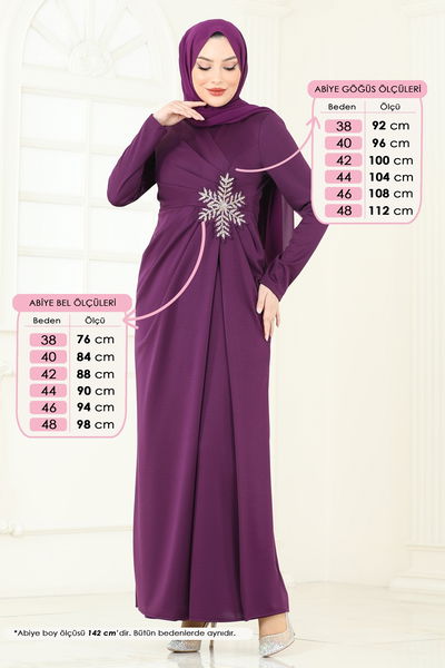 A.S.M.K. - Önü Drapeli Abiye Elbise 2792ASMK1074-MS Mürdüm - 400265