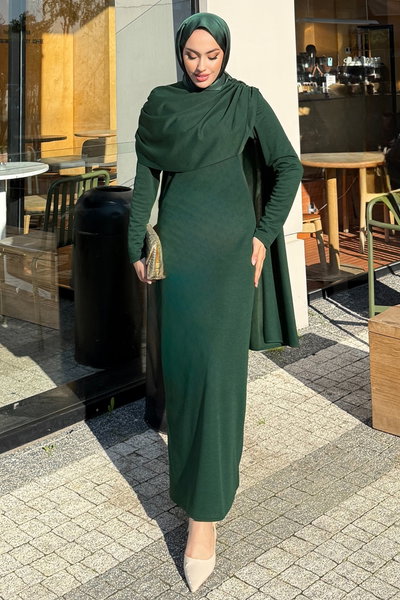 A.L.G.K. - Önü Drapeli Örme Krep Elbise 4680ALGK1170-MS Zümrüt - 419057