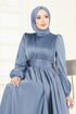 Önü Drapeli Saten Abiye 2382ANT466-MS Mavi - Thumbnail