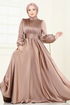 Önü Drapeli Saten Abiye 2382ANT466-MS Pudra Vizyon - Thumbnail