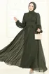 Önü Drapeli Şifon Abiye 5694EDF311-MS Haki - Thumbnail