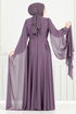 Önü Drapeli Tesettür Abiye 4027YGS898-M Koyu Lila - Thumbnail