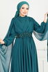 Önü Drapeli Tesettür Abiye 4027YGS898-M Petrol - Thumbnail