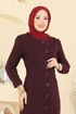 Önü Düğmeli Balıksırtı Elbise 24008UKB139-MS Bordo - Thumbnail