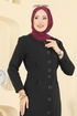 Önü Düğmeli Balıksırtı Elbise 24008UKB139-MS Siyah - Thumbnail