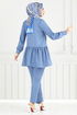 Önü Fırfırlı Keten Takım 6093TGE913-M Mavi - Thumbnail