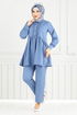 Önü Fırfırlı Keten Takım 6093TGE913-M Mavi - Thumbnail