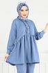 Önü Fırfırlı Keten Takım 6093TGE913-M Mavi - Thumbnail