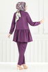 Önü Fırfırlı Keten Takım 6093TGE913-M Mor - Thumbnail