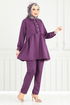 Önü Fırfırlı Keten Takım 6093TGE913-M Mor - Thumbnail