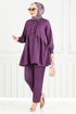 Önü Fırfırlı Keten Takım 6093TGE913-M Mor - Thumbnail
