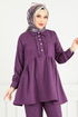 Önü Fırfırlı Keten Takım 6093TGE913-M Mor - Thumbnail