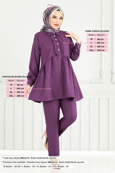 MRV T.G.E. - Önü Fırfırlı Keten Takım 6093TGE913-M Mor - 355203