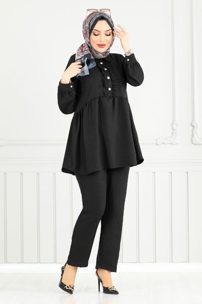 MRV T.G.E. - Önü Fırfırlı Keten Takım 6093TGE913-M Siyah - 353880