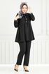 Önü Fırfırlı Keten Takım 6093TGE913-M Siyah - Thumbnail