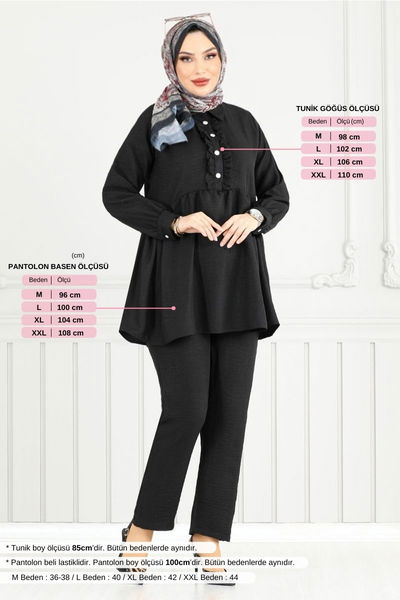 MRV T.G.E. - Önü Fırfırlı Keten Takım 6093TGE913-M Siyah - 355204